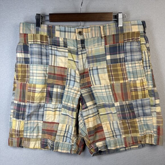 Brooks Brothers Madras Plaid Patchwork Shorts Mens 36‎ Casual Preppy 8" Colorful - Picture 1 of 7